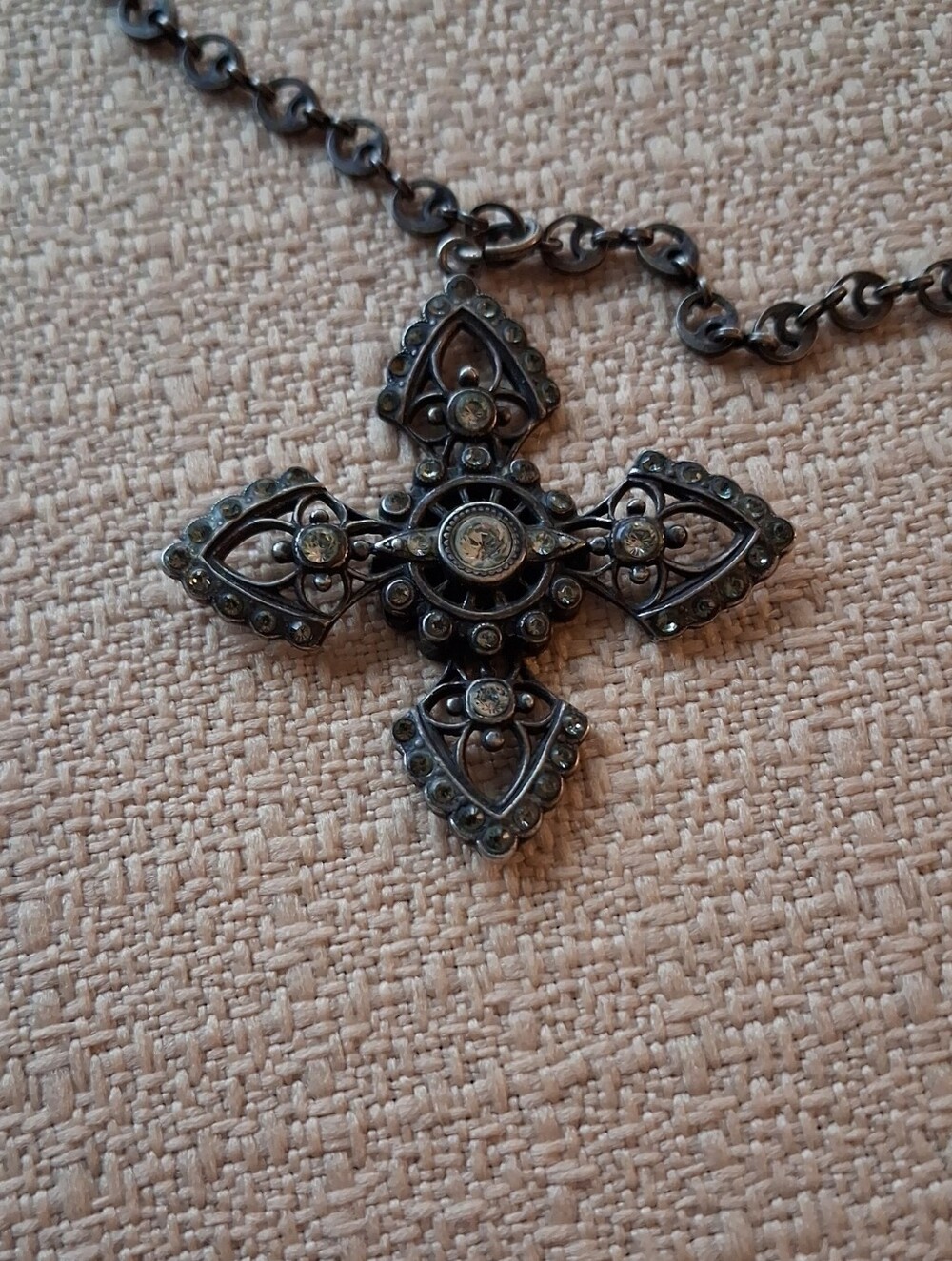 Catherine Popesco Black Cross Pendant Necklace with Clear Stones